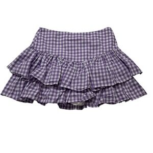 Cake For Dinner Mini Skort Womens Medium Purple Gingham Ruffle Tiered Preppy